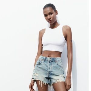 ZARA high waisted denim shorts ripped